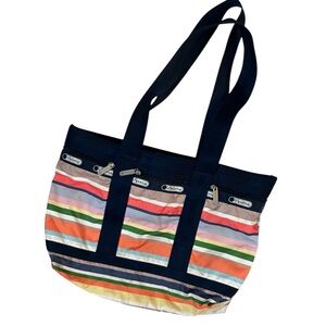 LeSportsac Rainbow Multicolor Stripe Medium Travel Tote Bag